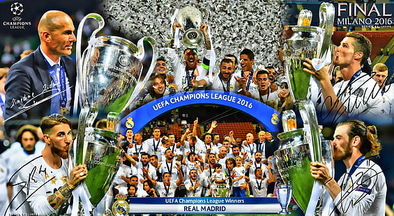 REAL MADRID CHAMPIONS LEAGUE WINNERS 2016, autographed Real Madrid photo, Sports, Football, real madrid, cristiano ronaldo, champions league, ronaldo, sergio ramos, atletico madrid, zidane, gareth bale, HD wallpaper HD wallpaper