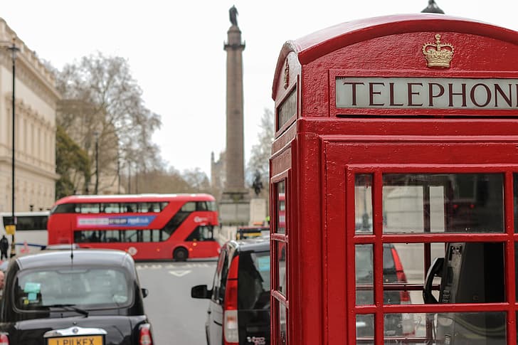 London, England, UK, telephone, buses, HD wallpaper