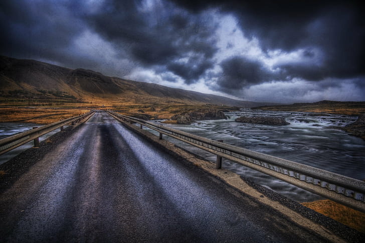 landscape photo of road with cloudy sky, The Road Home, Reykjavik, landscape, photo, cloudy, sky, d2x, Portfolio, Stuck, Textures, Hdr, Iceland, road, river, storm, evening, wet, moist, clouds, drama, mountains, atmosphere, masterpiece, Amazing, Lovely, Emotions, Beautiful, Stunning, fun, cool, magical, Photographer, Pro, Nikon, Photography, Panorama, details, Perspective, Shot, Shoot, Capture, Image, Photos, Picture, nature, cloud - Sky, transportation, travel, outdoors, HD wallpaper