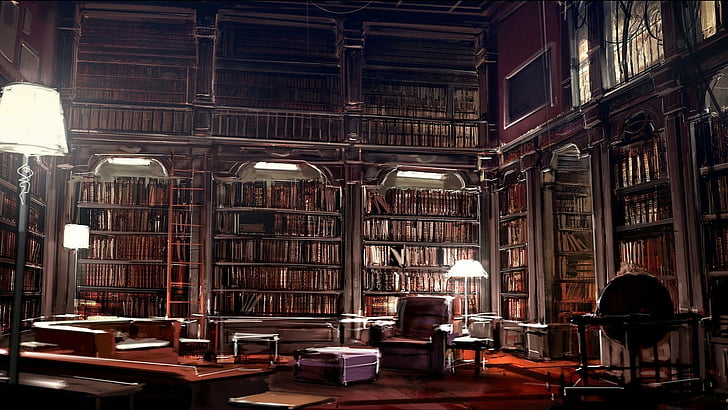 biblioteca, disea, estanterias, interior, libros, muebles, HD wallpaper