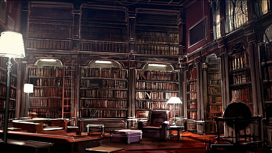biblioteca, disea, estanterias, interior, libros, muebles, Tapety HD HD wallpaper