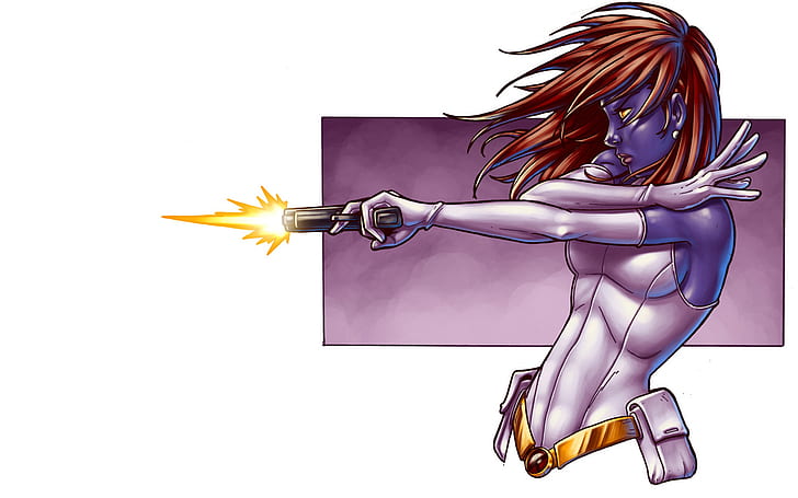 X-men HD, weibliche Zeichentrickfilm-Figur der braunhaarigen purpurroten Haut, Comics, x, Männer, HD-Hintergrundbild