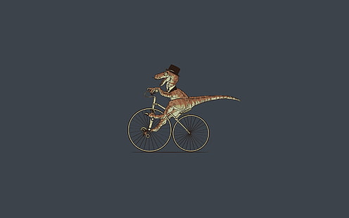 T Rex On Bicycle, оранжев тапет на динозавър, Funny,, дракон, велосипед, HD тапет HD wallpaper