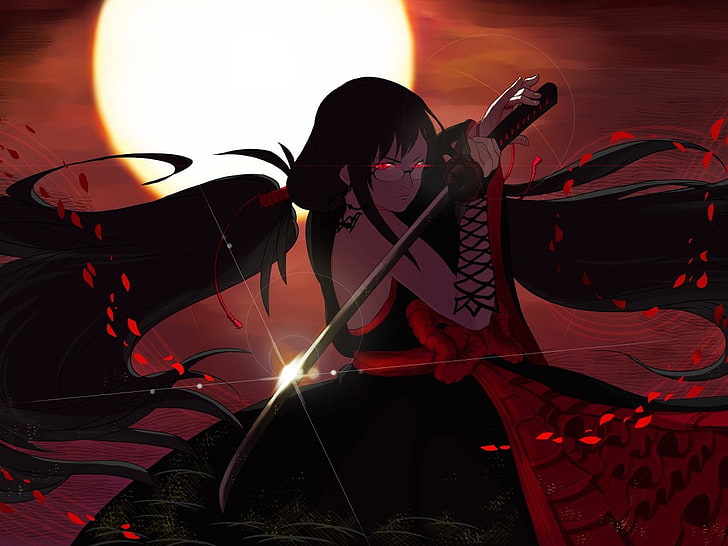 woman holding sword digital wallpaper, Anime, Blood-C, HD wallpaper