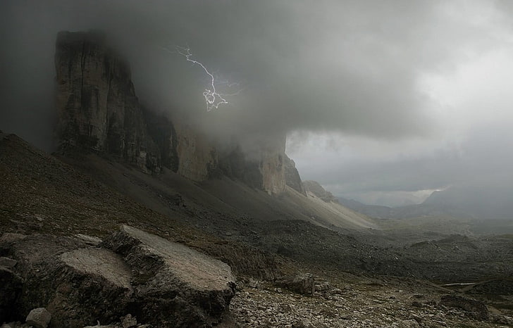 natureza, paisagem, relâmpagos, tempestade, Dolomitas (montanhas), montanhas, nuvens, Alpes, HD papel de parede