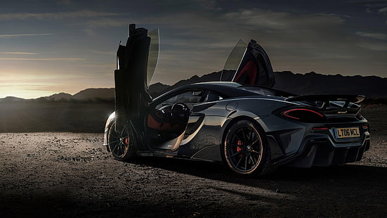 McLaren, McLaren 600LT, черный автомобиль, автомобиль, спорткар, суперкар, HD обои HD wallpaper