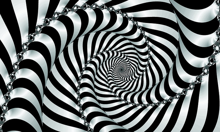 спираль оптическая иллюзия белая и черная, спираль, спиннинг, погружение, двухцветный, HD обои