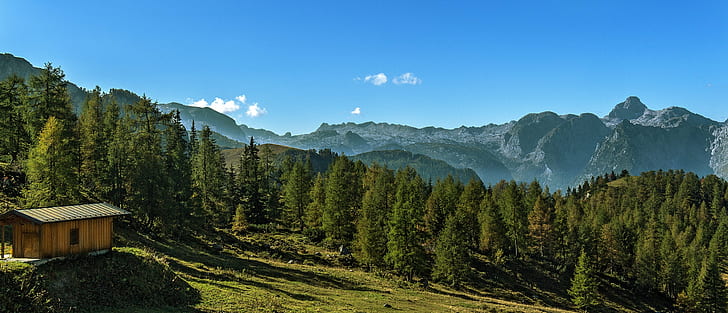 brown house on hill with pine trees near mountain under blue sky, jenner, jenner, Blick, vom, brown house, house on hill, pine trees, mountain, Berchtesgadener Land, Bayern, Bavaria, Oberbayern, view, Panorama, Alpen, alps, landscape, top, nature, forest, european Alps, outdoors, scenics, summer, tree, mountain Peak, HD wallpaper