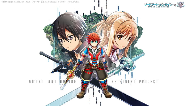 Anime, Crossover, Asuna Yuuki, Kazuto Kirigaya, Kirito (Sword Art Online), Shironeko Project, Sword Art Online, HD wallpaper