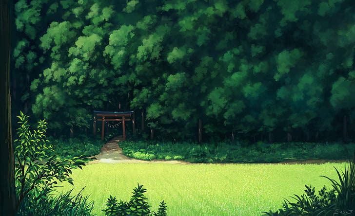 Anime paisaje, bosque, árboles, hierba, camino, escénico, Anime, Fondo de  pantalla HD | Wallpaperbetter