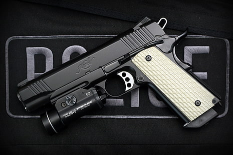 black and white semi-automatic pistol, gun, semi-automatic, Kimber Warrior, HD wallpaper HD wallpaper