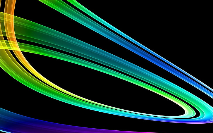 green and purple neon lights, abstract, shapes, lines, black background, digital art, HD wallpaper