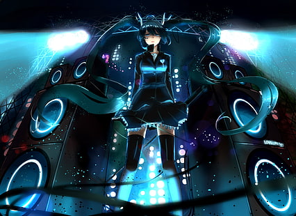 Vocaloid, Hatsune Miku, Zwillingsschwänze, Schenkelstrümpfe, HD-Hintergrundbild HD wallpaper