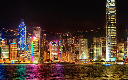 hongkong, malam, simposium, dari, cahaya, Wallpaper HD HD wallpaper
