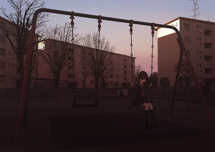 Alone, Anime Girls, Playground, HD wallpaper | Wallpaperbetter