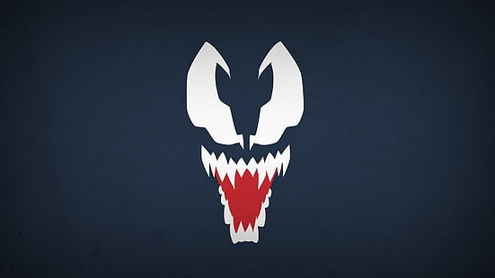 Иллюстрация Venom, Marvel Comics, Venom, Человек-паук, злодей, минимализм, Blo0p, простой фон, синий фон, HD обои HD wallpaper