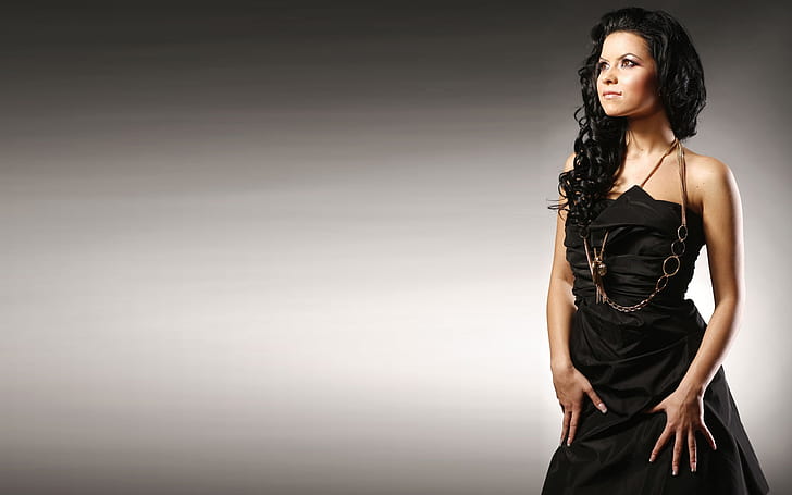 Inna Black Dress, abito senza spalline nero da donna, giovane, romania, cantante, Sfondo HD