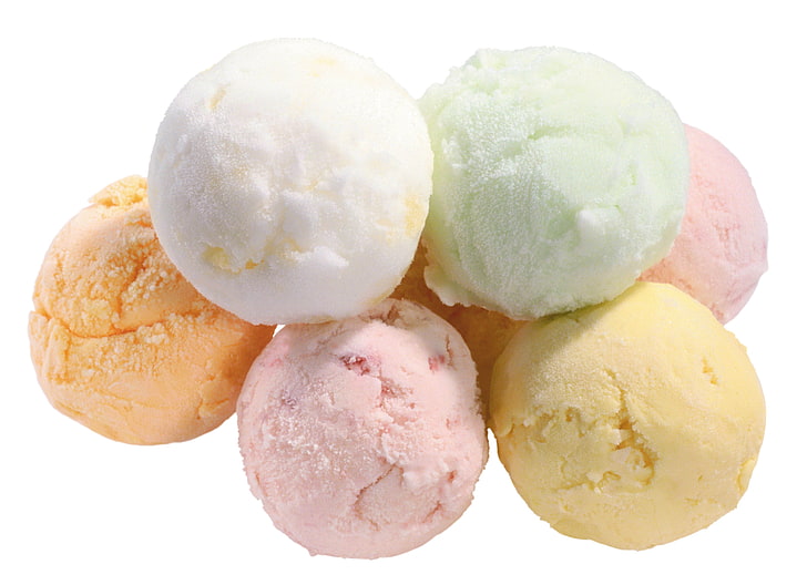 assorted-flavor ice creams, ice cream, balloons, white background, HD wallpaper
