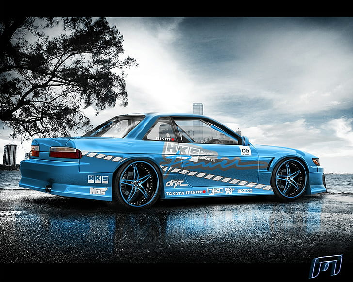 Nissan, Nissan Silivia, car, blue cars, JDM, Silvia S13, Nissan Silvia S13, HD wallpaper