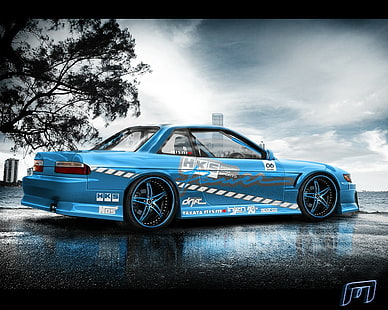 Nissan, Nissan Silivia, รถยนต์, รถยนต์สีน้ำเงิน, JDM, Silvia S13, Nissan Silvia S13, วอลล์เปเปอร์ HD HD wallpaper