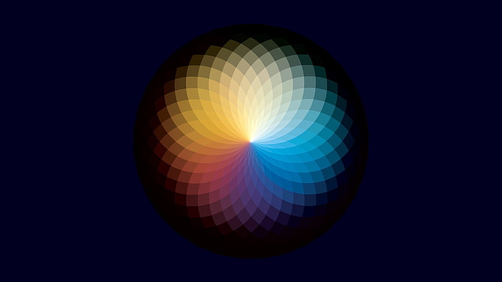 fond d'écran numérique Flowe multicolore, coloré, simple, roue de couleur, résumé, formes, fond bleu, fond simple, Fond d'écran HD