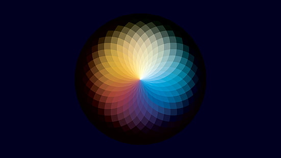 разноцветные цветы цифровые обои, красочные, простые, цветное колесо, абстрактные, формы, синий фон, простой фон, HD обои HD wallpaper