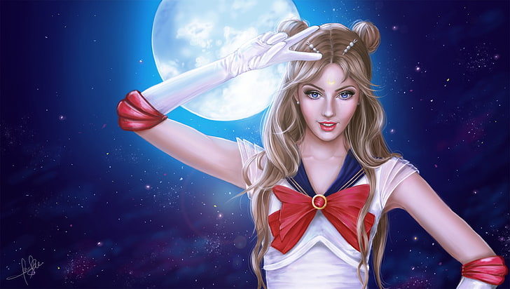 arte fantasia, lua, menina fantasia, obra de arte, Sailor Moon, HD papel de parede