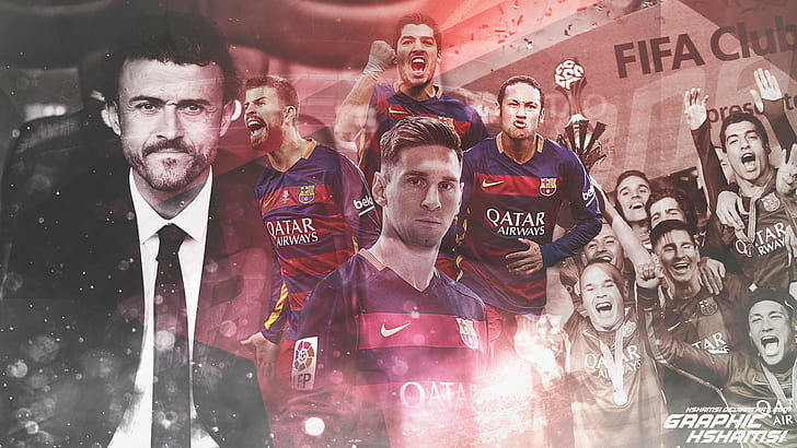 Squadra FC Barcelona, ​​calcio, Messi, FC, Barcellona, ​​Suarez, Neymar, Pique, Luis Enrique, Sfondo HD