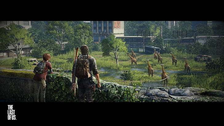 The Last of Us, Ellie, Joel, apocalittico, videogiochi, schermate, rovine, personaggi dei videogiochi, città, ricoperta di vegetazione, natura, Sfondo HD