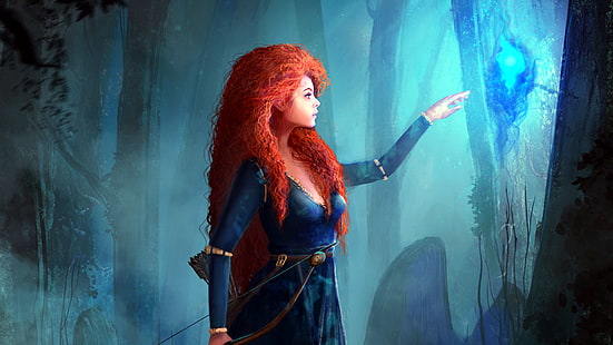 Иллюстрация принцессы Диснея, Храбрый, лук, Мерида, Дисней, HD обои HD wallpaper