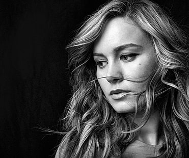 monochromatyczny, modelka, kobiety, twarz, Brie Larson, aktorka, odwracająca wzrok, Tapety HD HD wallpaper