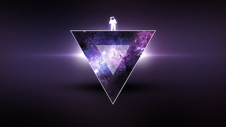 logotipo triangular, textura, triângulo, astronauta, minimalismo, HD papel de parede