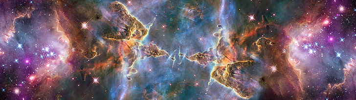 galaxy illustration, space, stars, nebula, multiple display, HD wallpaper