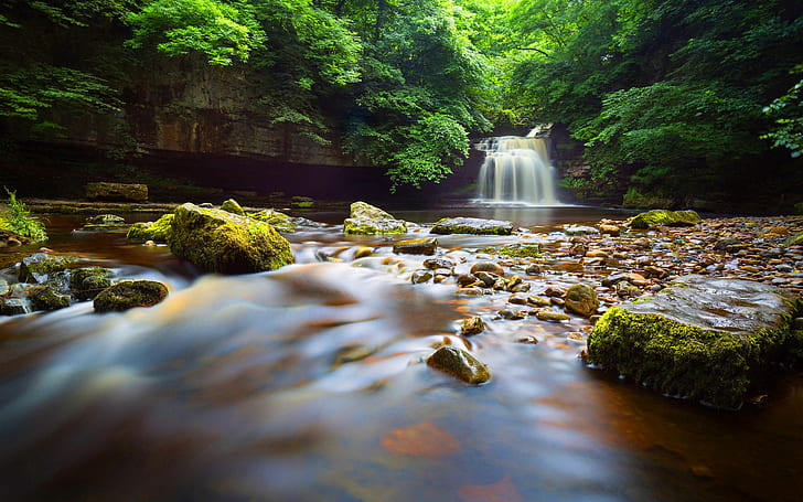 Cauldron Falls Small Waterfall In West Burton North Yorkshire In Wensleydale England, HD wallpaper