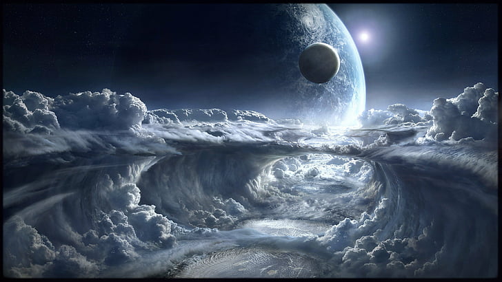 alienigena, espacio, lunas, nat, planeta, HD wallpaper