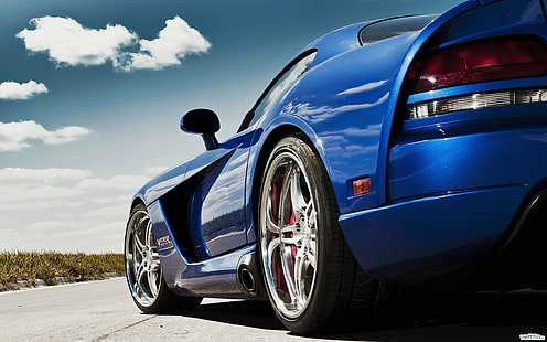 синяя спорткарта, суперкар, Dodge Viper, синие авто, HD обои HD wallpaper