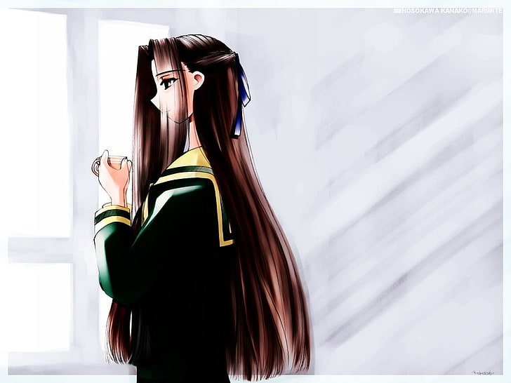 meninas anime, uniforme escolar, cabelos longos, HD papel de parede