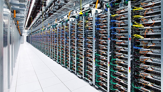 green-and-gray rack lot, Google, data center, network, server, computer, HD wallpaper HD wallpaper