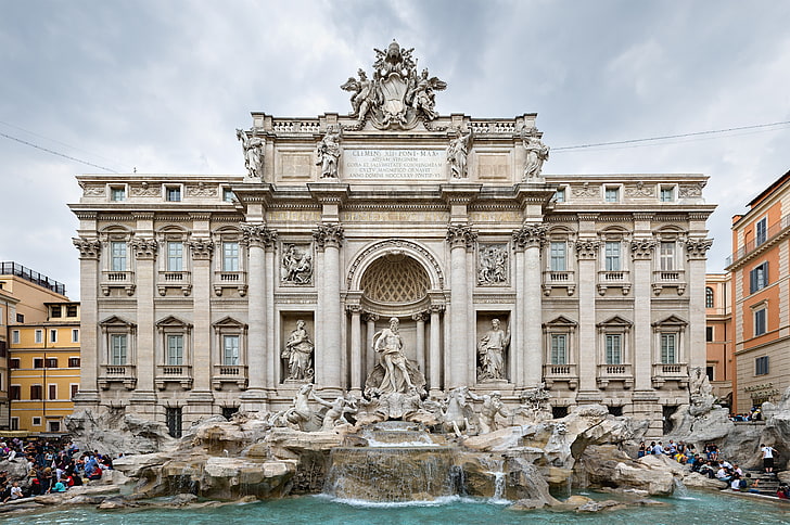 Фонтан Треви, Рим, здание, фонтан, скульптура, HD обои