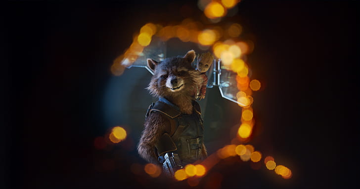 Baby Groot, Rocket Raccoon, Guardians of the Galaxy Vol 2, Wallpaper HD
