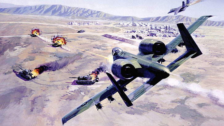 gray aircraft digital wallpaper, war, attack, figure, f-15, eagle, Fairchild Republic A-10 Thunderbolt II, HD wallpaper