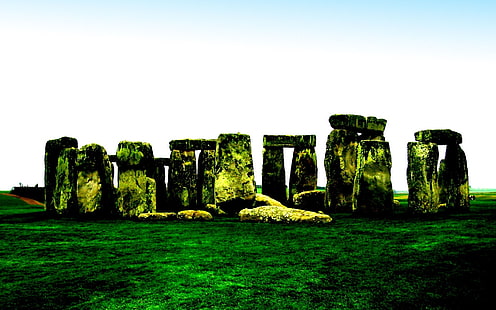 緑の石、イギリスのストーンヘンジ、岩、自然、背景、風景、 HDデスクトップの壁紙 HD wallpaper