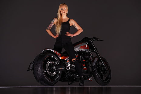 Motorcyklar, flickor och motorcyklar, anpassad motorcykel, Harley-Davidson, Thunderbike Customs, HD tapet HD wallpaper