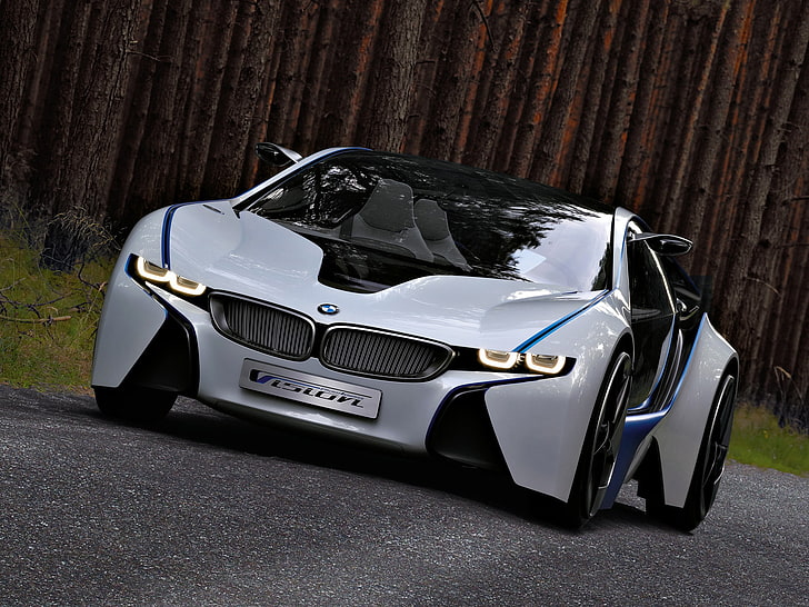 BMW i8 blanche, BMW, vision, efficientdynamics, concept, vue de face, Fond d'écran HD