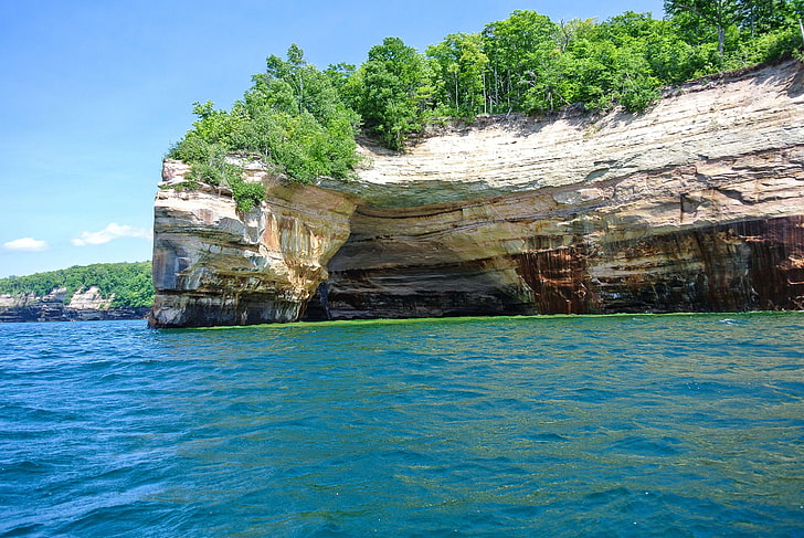 湖、スペリオル湖、湖shore、ミシガン州、屋外、写真の岩、岩、岩壁、風光明媚な、水、 HDデスクトップの壁紙