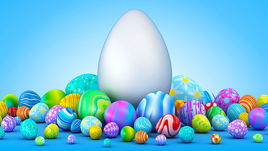 многоцветно, великденско яйце, цветно, Великден, небе, илюстрация, яйце, HD тапет HD wallpaper