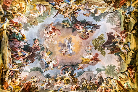 peinture médiévale multicolore, peinture murale, Caserta, Palais Royal, Fond d'écran HD HD wallpaper