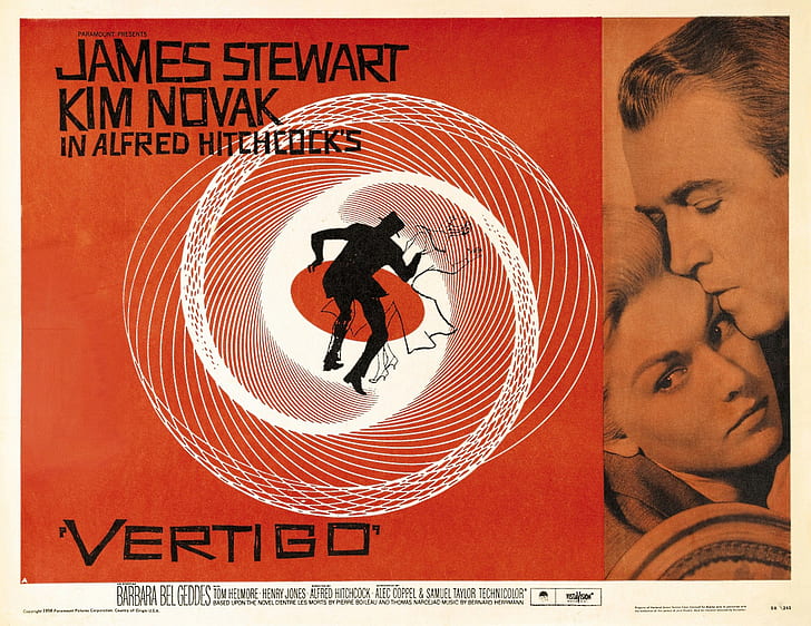 Affiches de cinéma, Vertigo, James Stewart, Kim Novak, Alfred Hitchcock, affiche de film, Fond d'écran HD