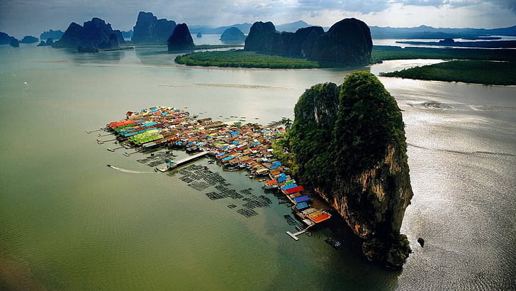 Vista aérea de la isla, Tailandia, paisaje, mar, acantilado, Fondo de pantalla HD