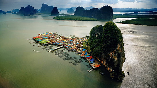 Vista aérea de la isla, Tailandia, paisaje, mar, acantilado, Fondo de pantalla HD HD wallpaper